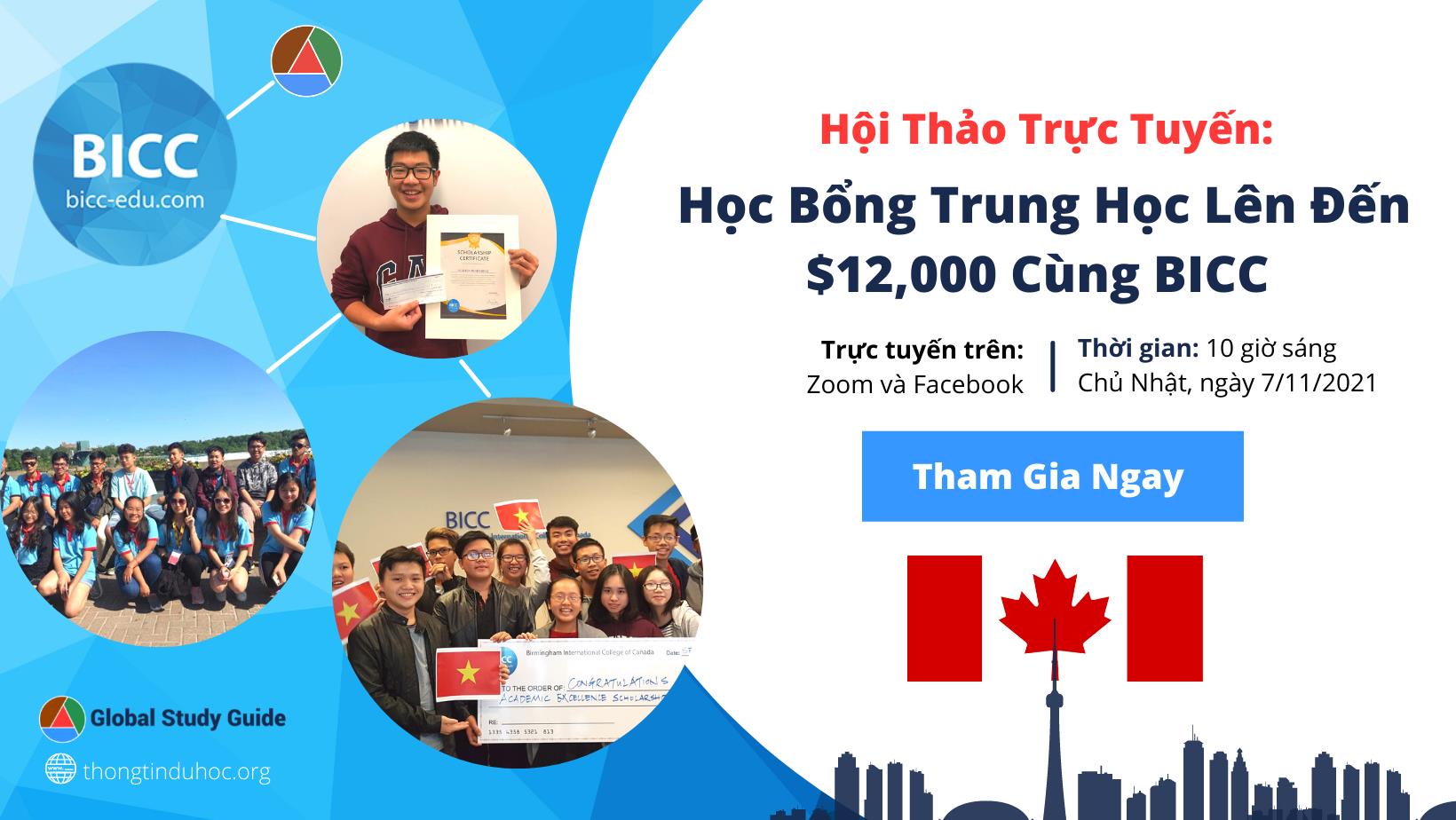 Hội thảo trực tuyến: Tìm hiểu học bổng lên đến C$12,000 cùng BICC